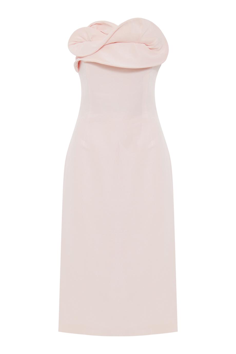 Silk corset midi dress with sculptural neckline in blush pink