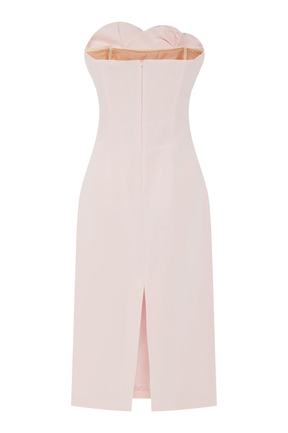 Silk corset midi dress with sculptural neckline in blush pink