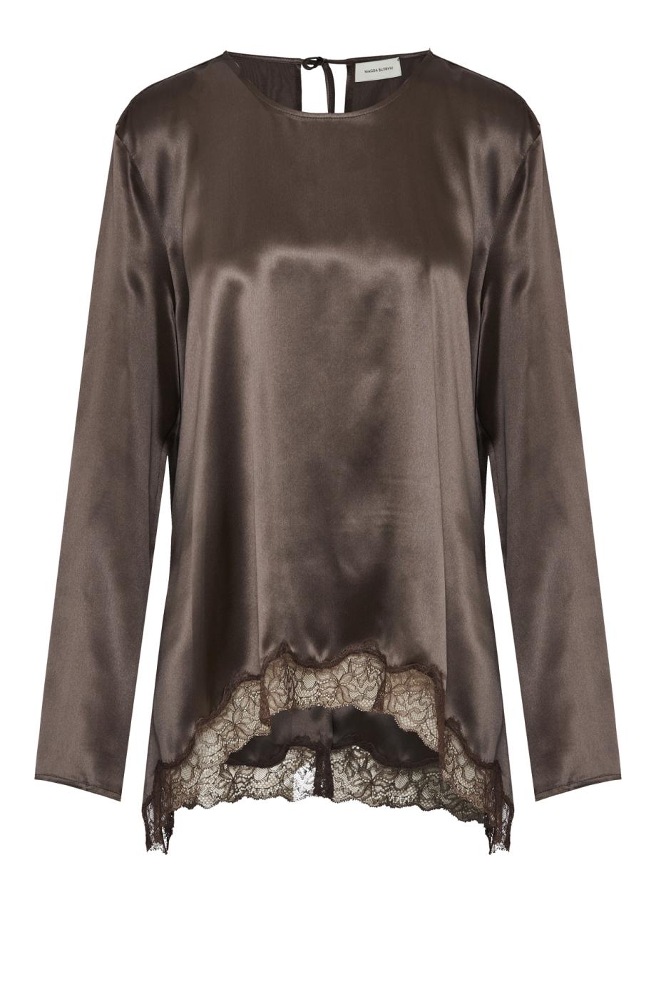Lace-trimmed silk blouse
