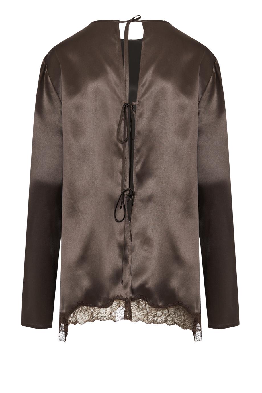 Lace-trimmed silk blouse