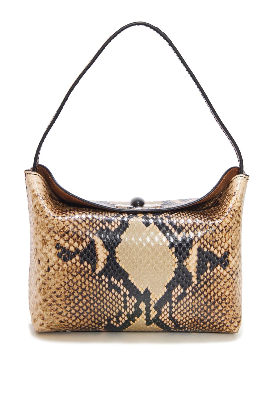 Turnlock mini python-effect leather shoulder bag