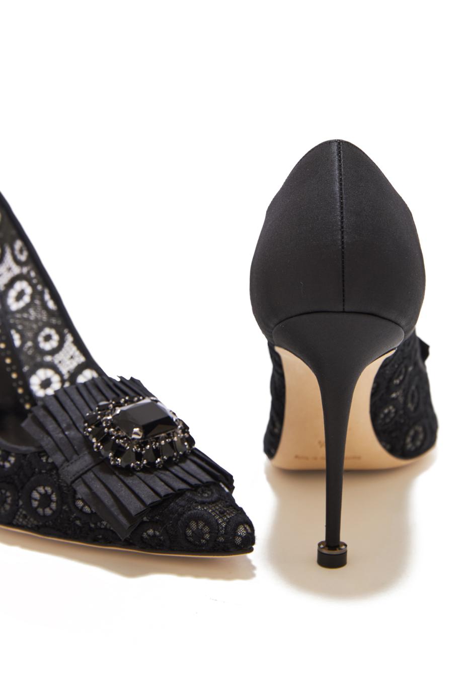 DANCENY 105 mm Black Lace Jewel Embellished  pumps 