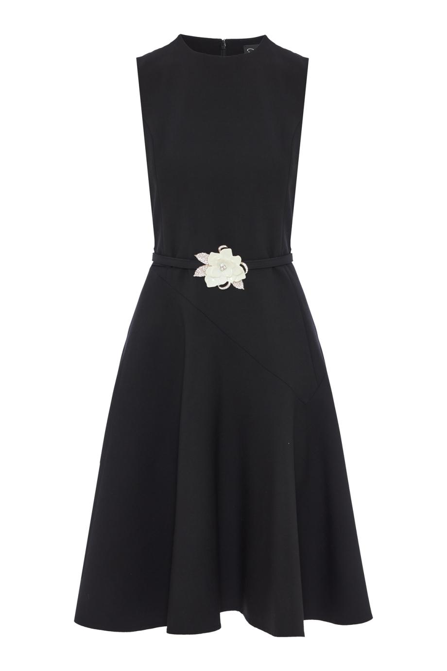 Floral Belted wool-gabardine midi dress