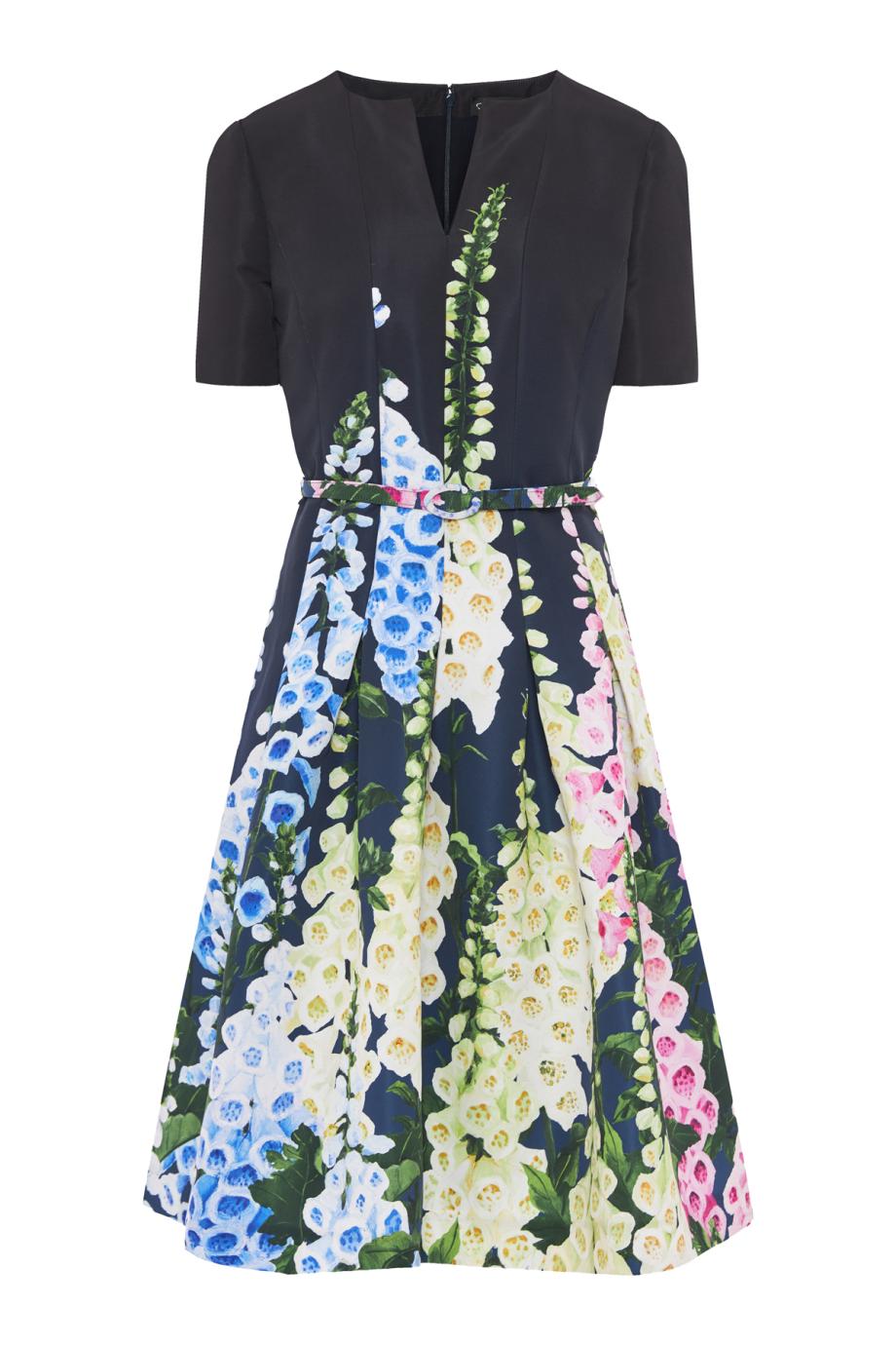 Degradé Foxglove Split-Neck Midi Dress