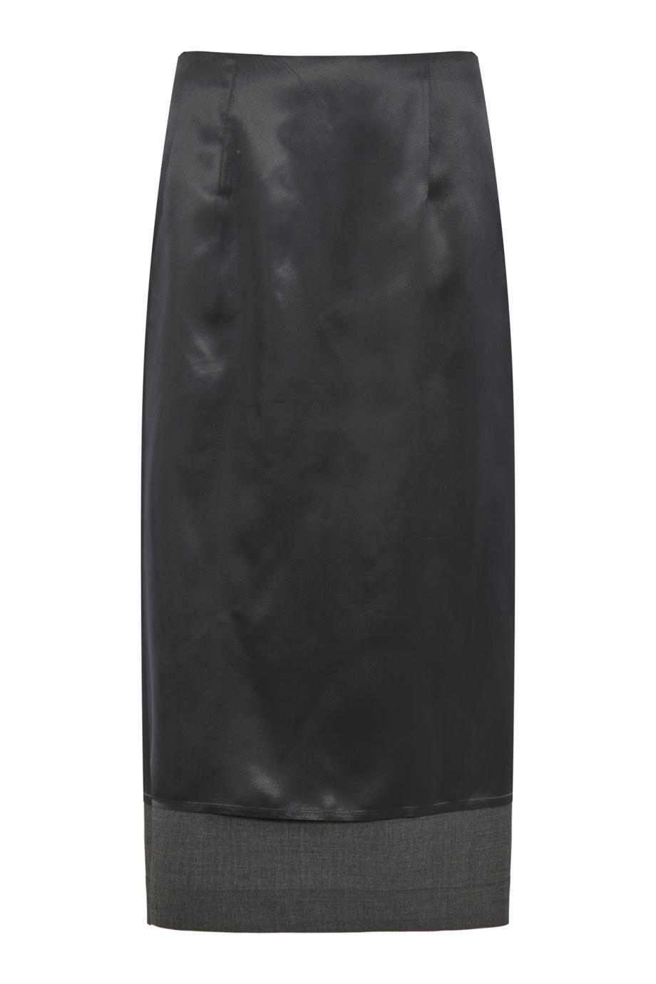 Inside-out wool midi skirt