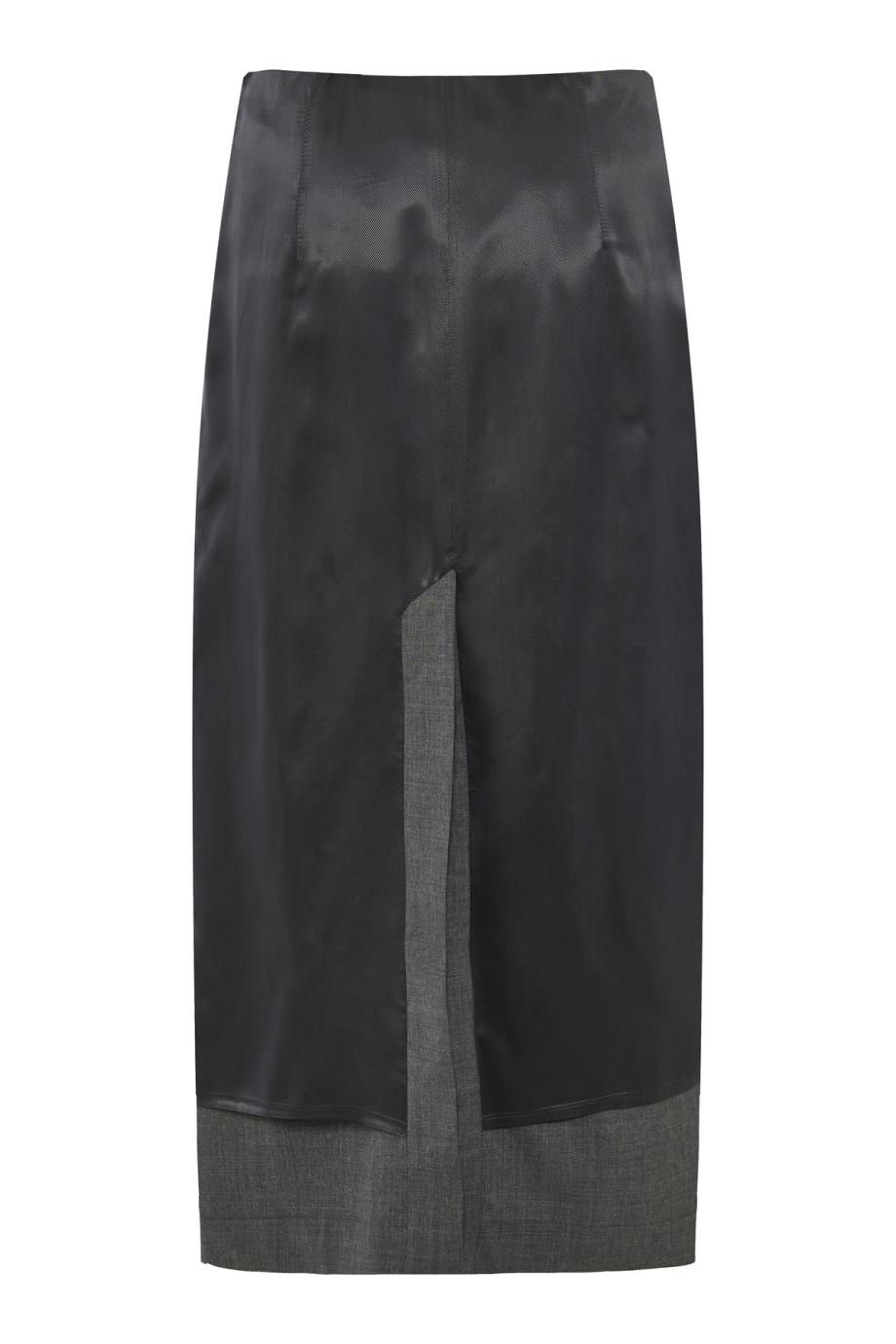 Inside-out wool midi skirt