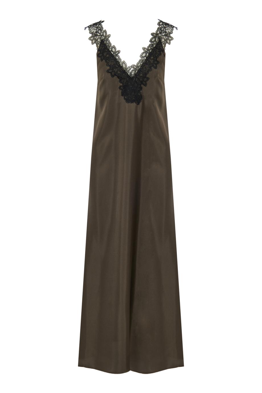 Lace-trimmed silk maxi dress 