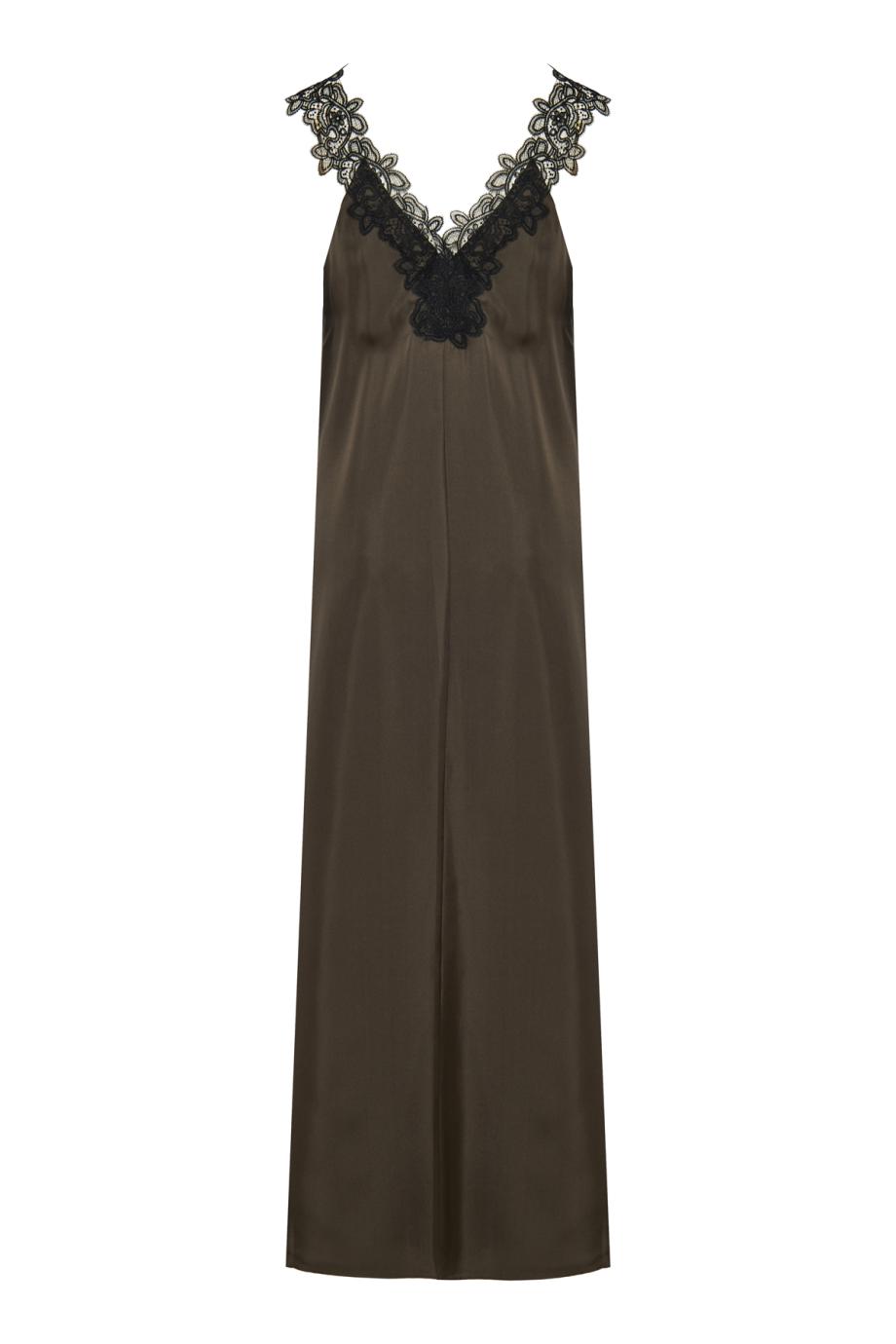 Lace-trimmed silk maxi dress 