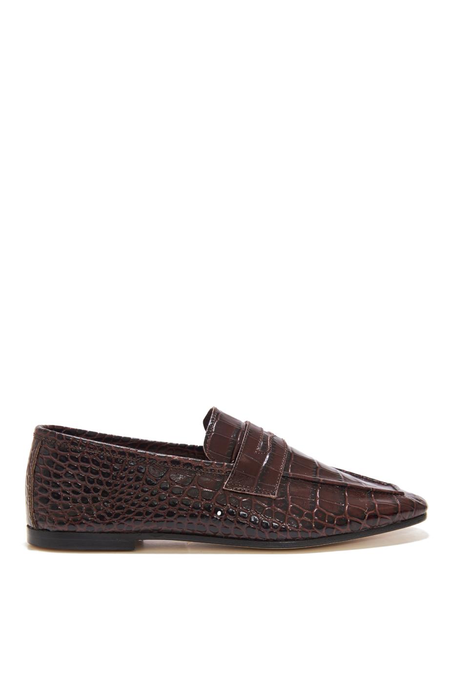 Essential Brown Donna croc-embossed leather loafers