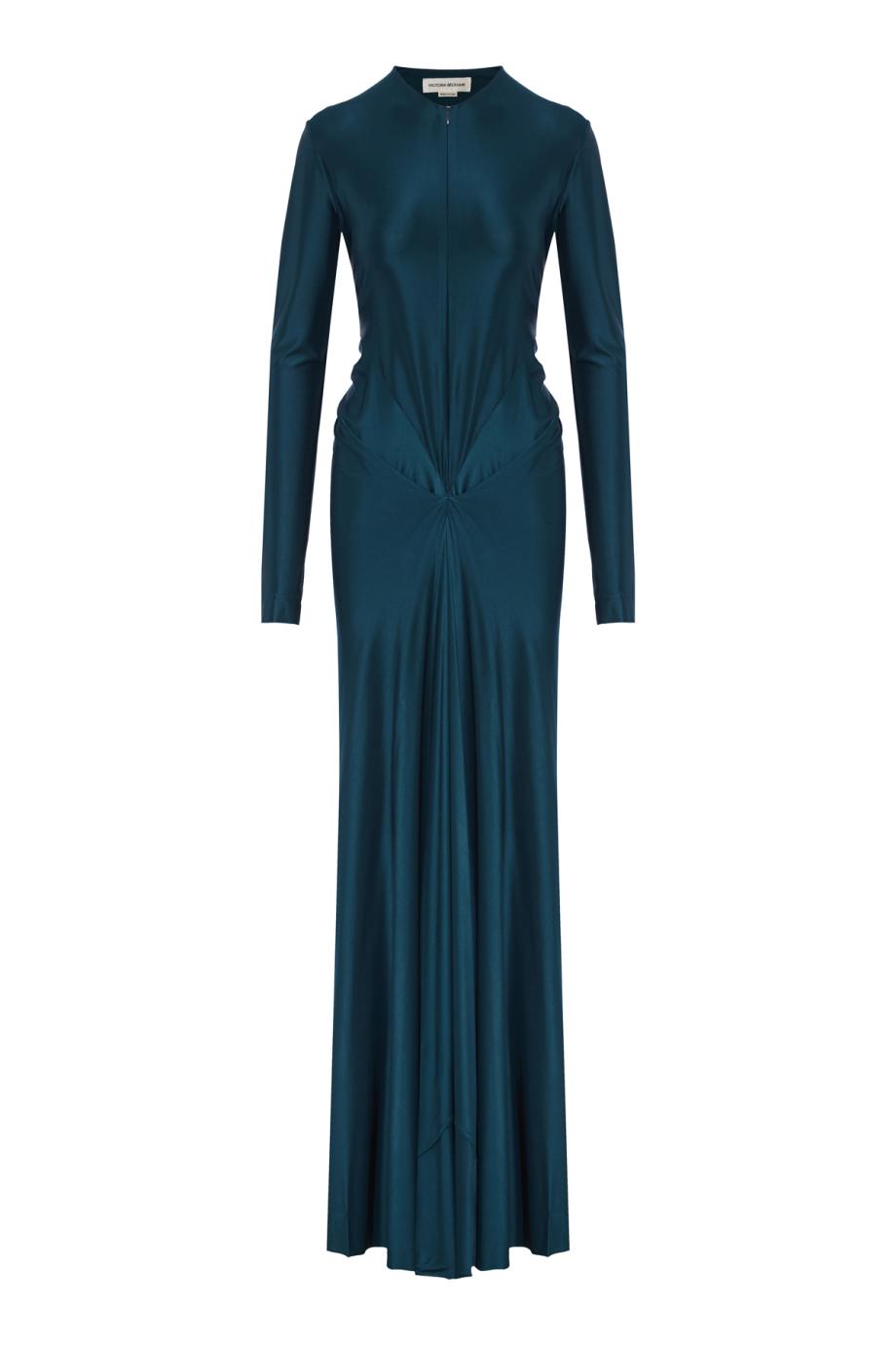 Cut-Out Satin Gown In Dark Teal