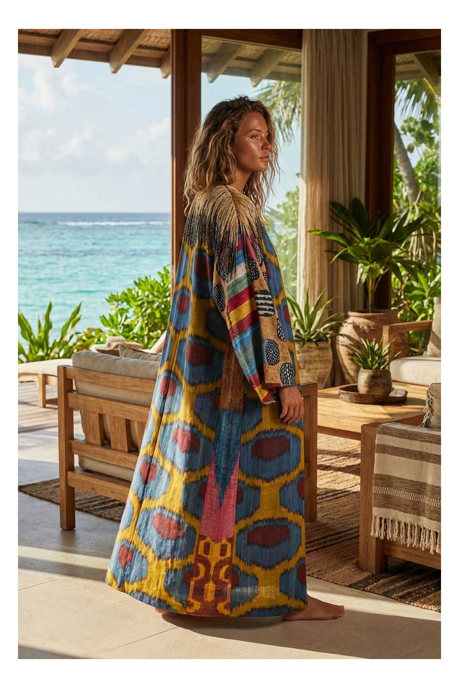 79 fringed printed silk kaftan