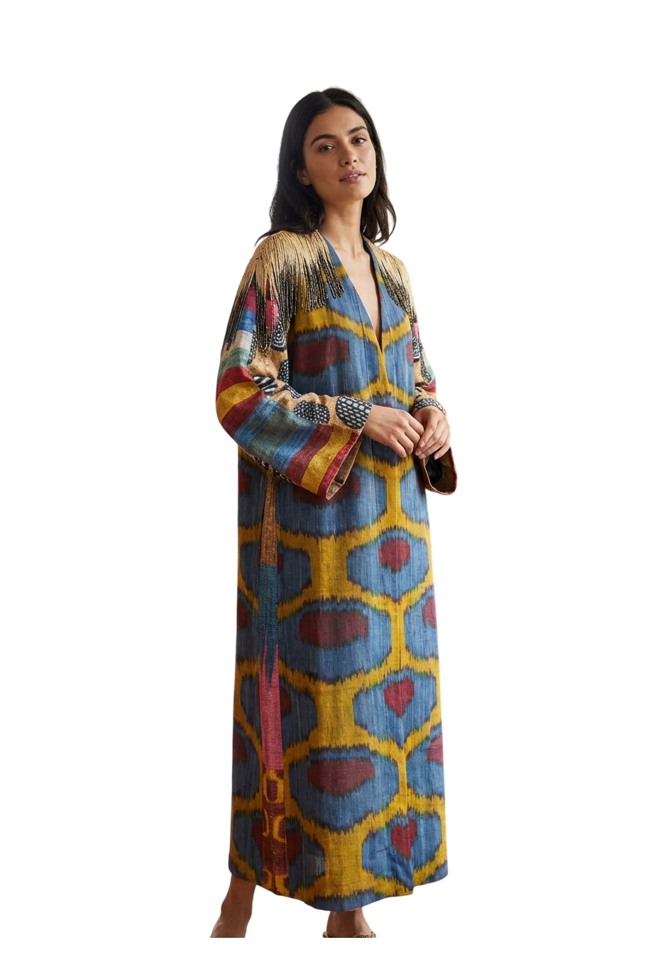 79 fringed printed silk kaftan