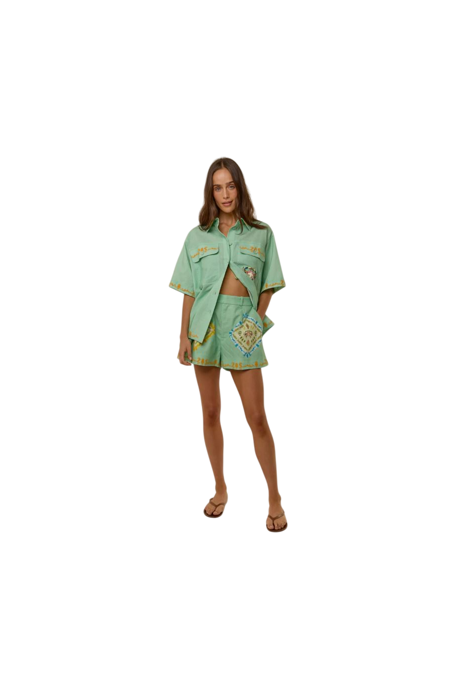 Alto embroidered cotton and linen shirt in palm