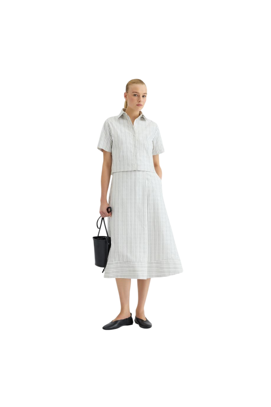 Cotton and silk midi skirt in grey
