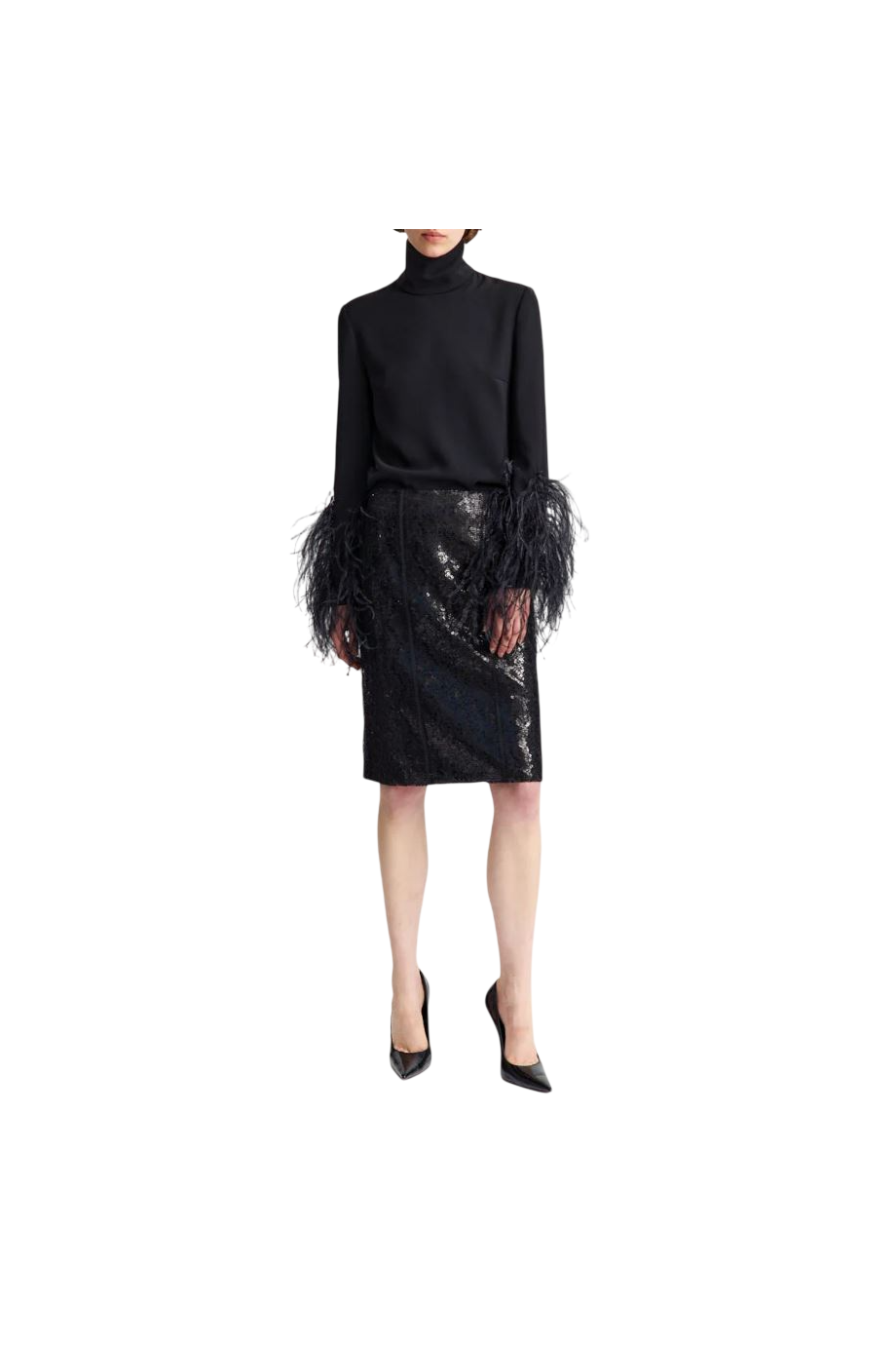 Deoda lace and sequin midi skirt in black