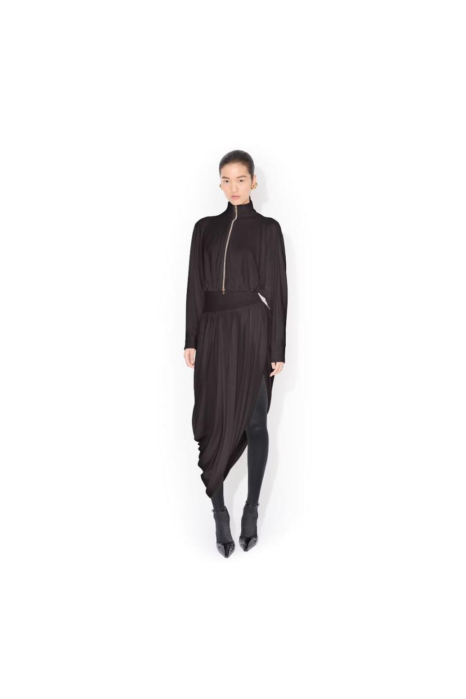 Twisted jersey midi skirt in brown 