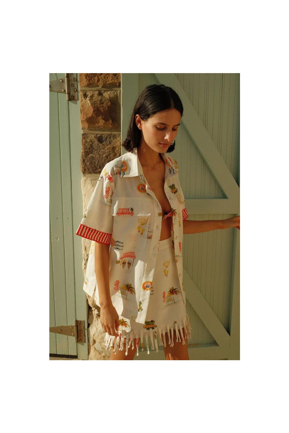 Alto printed linen and cotton oversized shirt in tropicana 