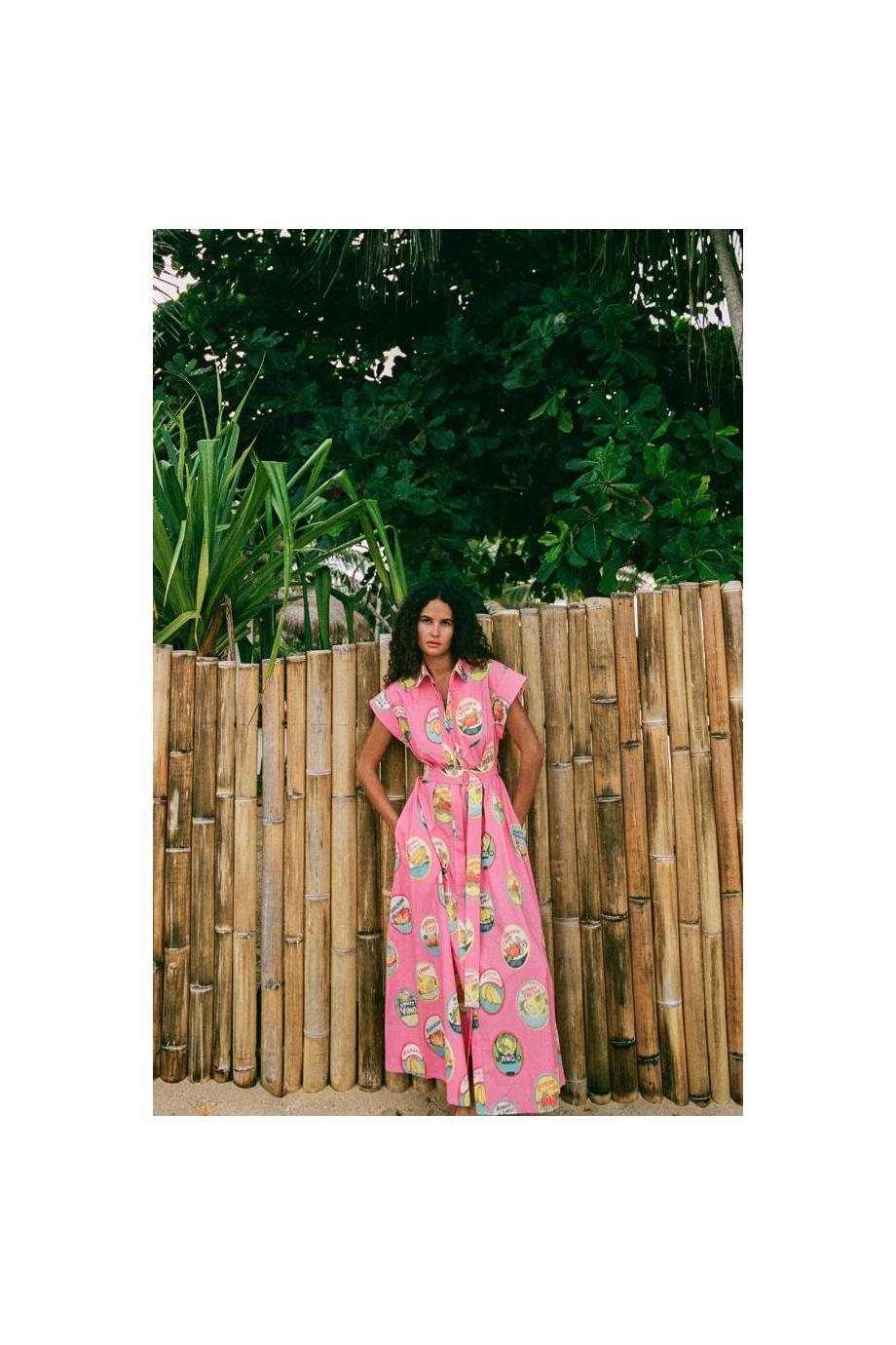 Siren printed linen maxi dress in la fruta
