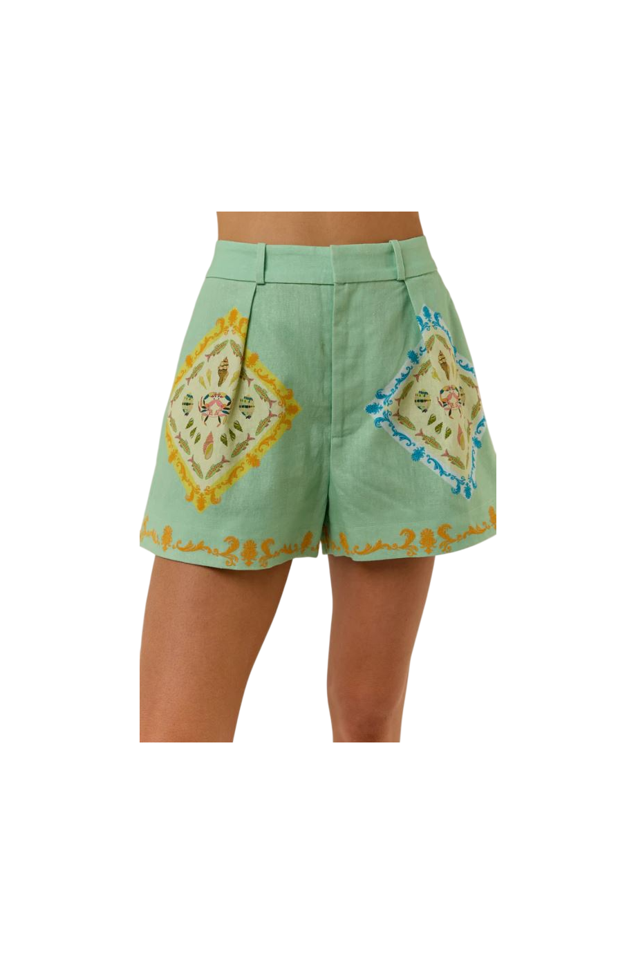 Porto embroidered cotton and linen shirt in palm