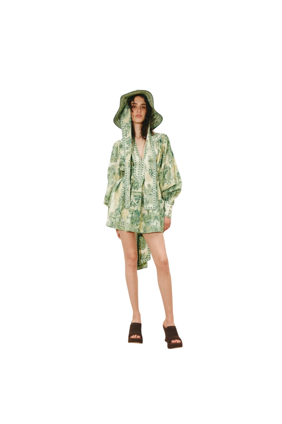 Sara cotton and silk mini dress in green