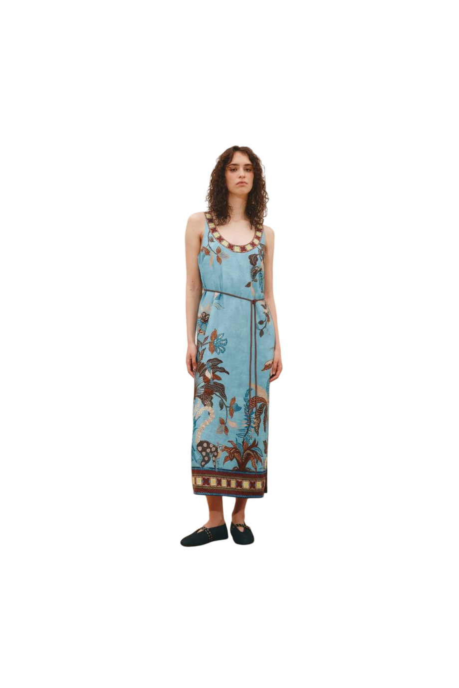 Georgie printed linen midi dress in blue