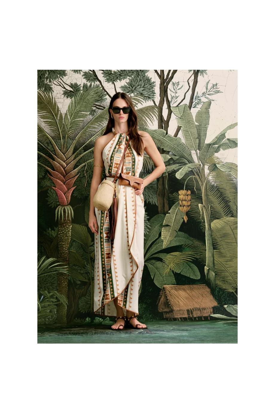Centro Del Cielo leather-trimmed cotton maxi dress in green