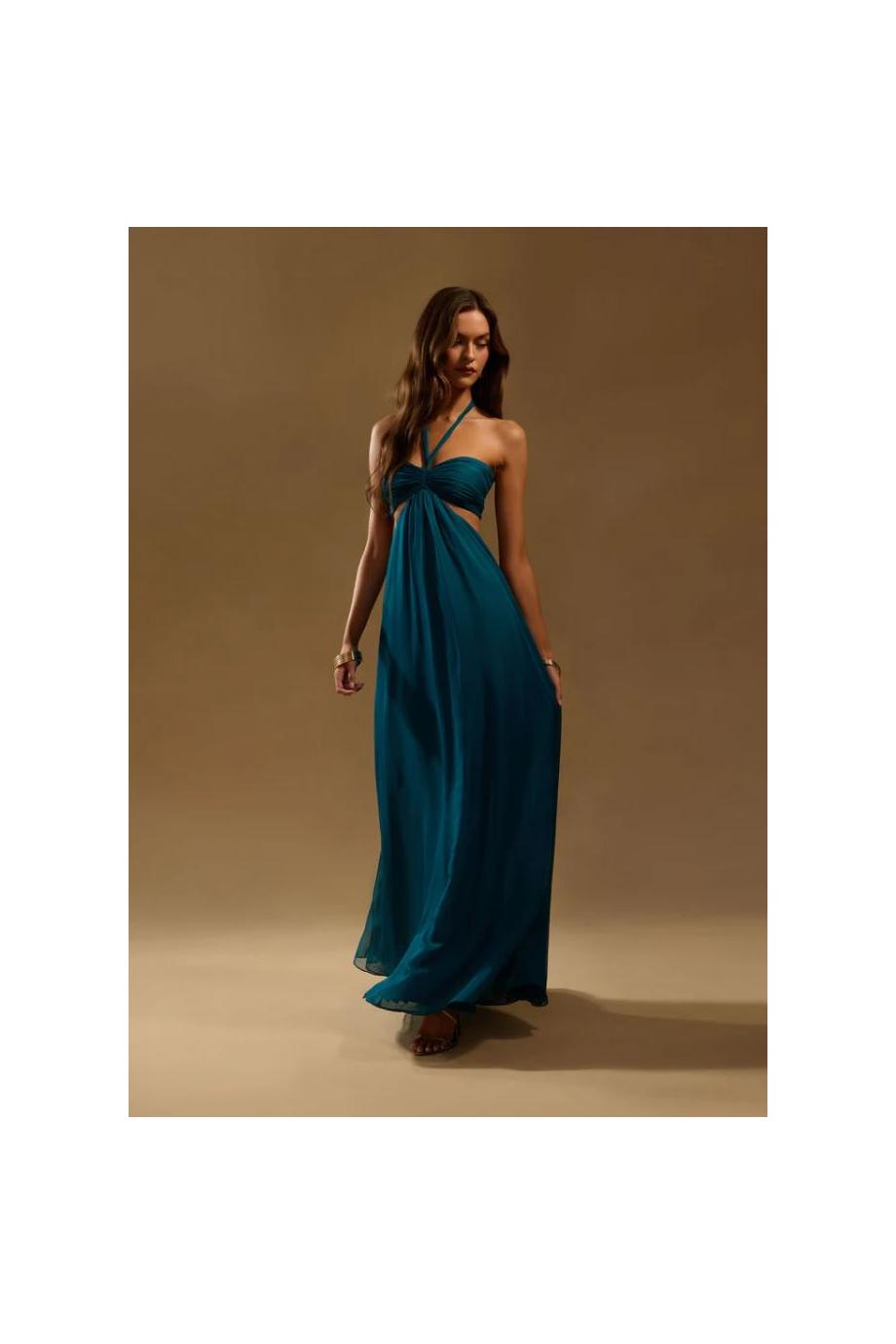Meira chiffon gown in teal 
