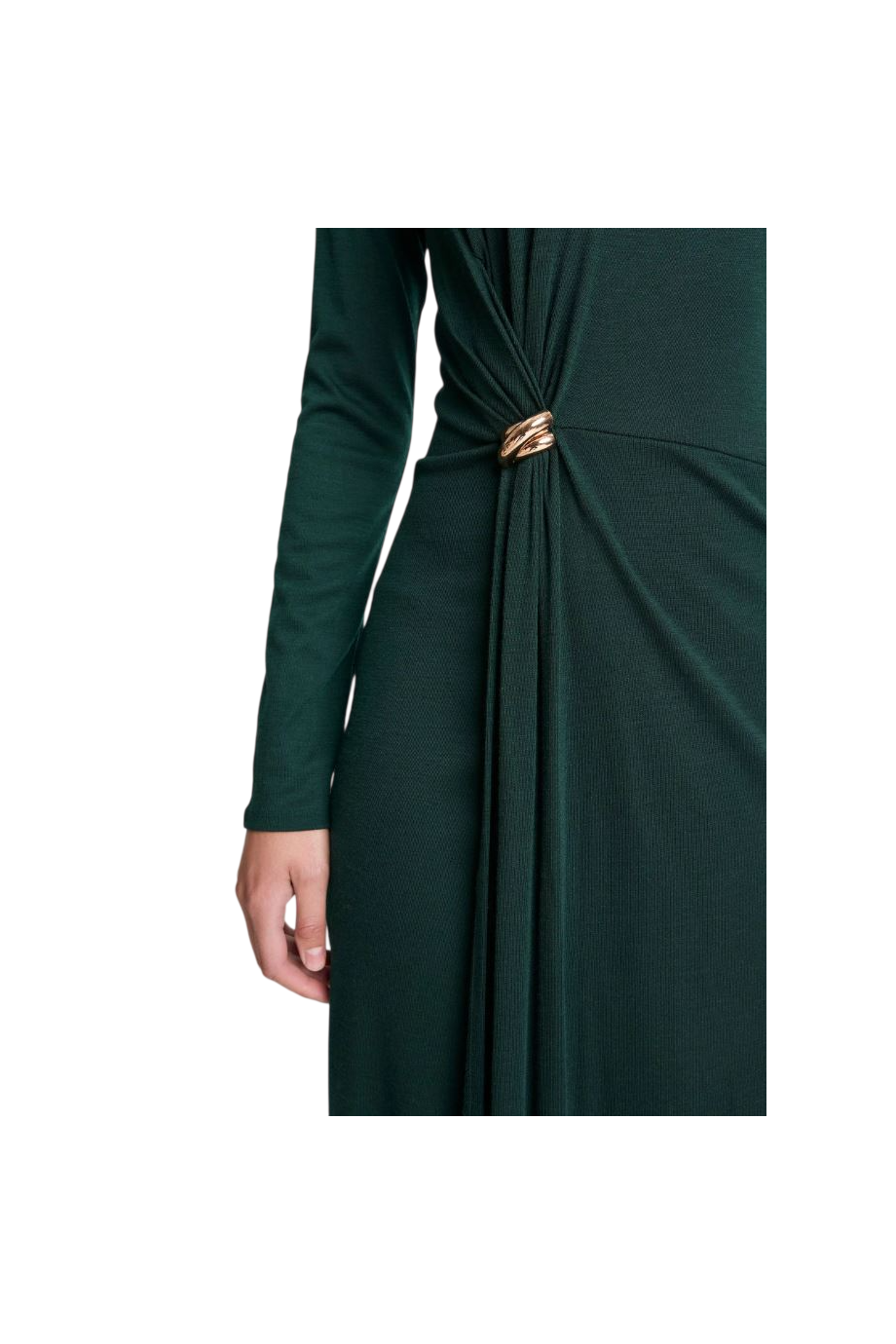 Draped embellished wool-gabardine midi dress