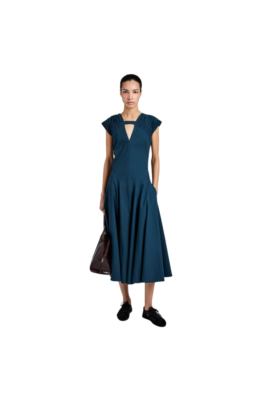 Manoela cotton-poplin midi dress in blue