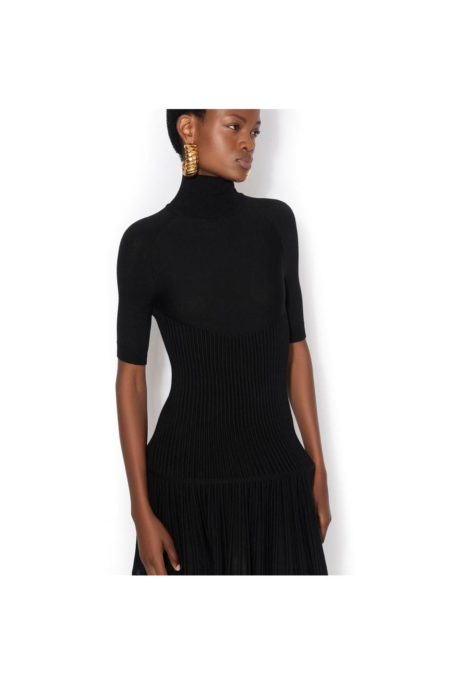 Crinoline knitted wool mini dress in black 