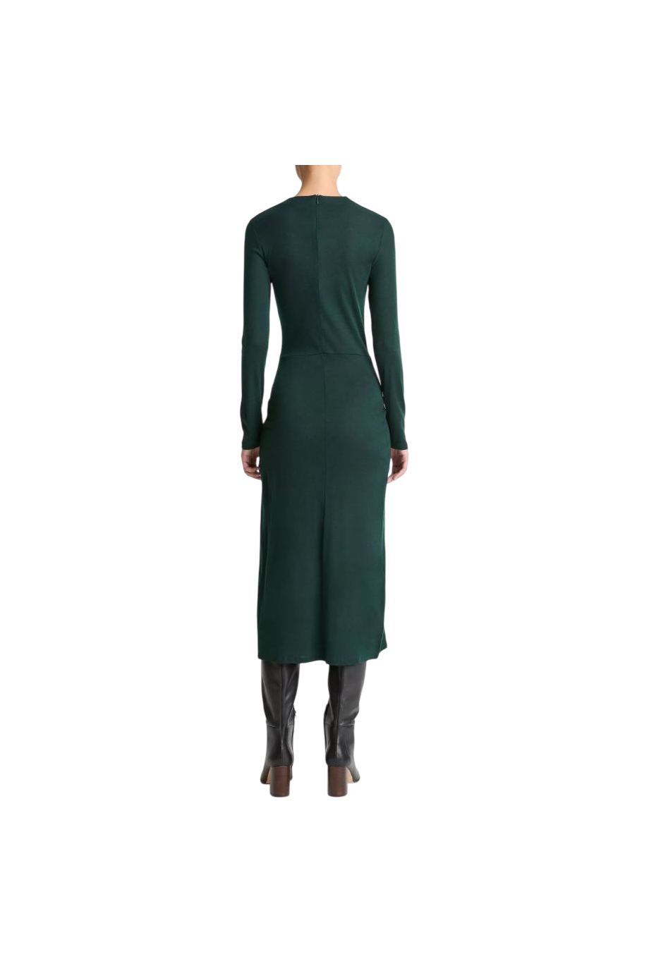 Draped embellished wool-gabardine midi dress