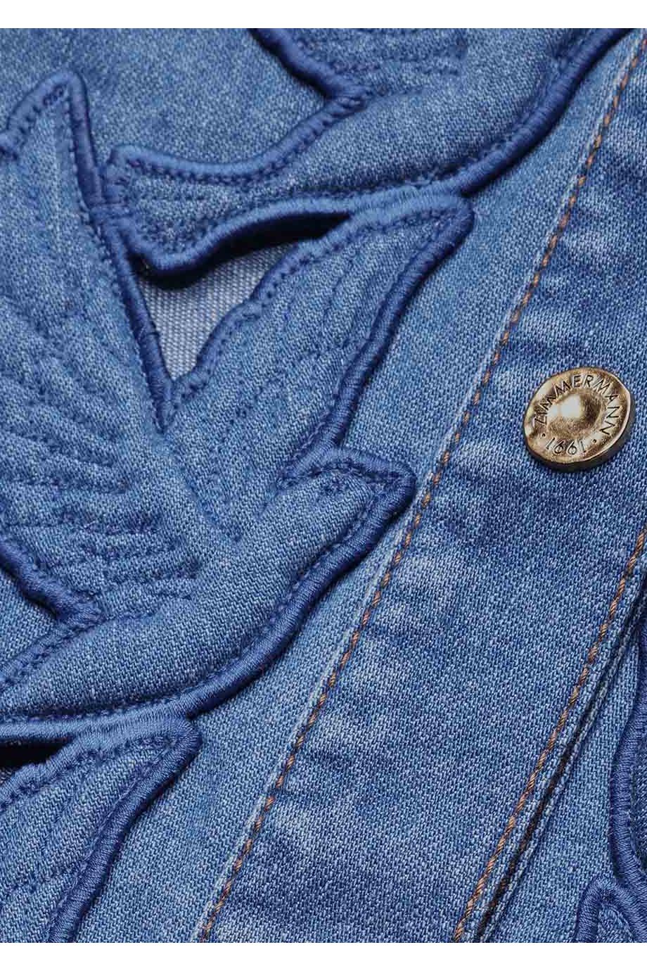 Appliquéd cotton denim mini dress in blue