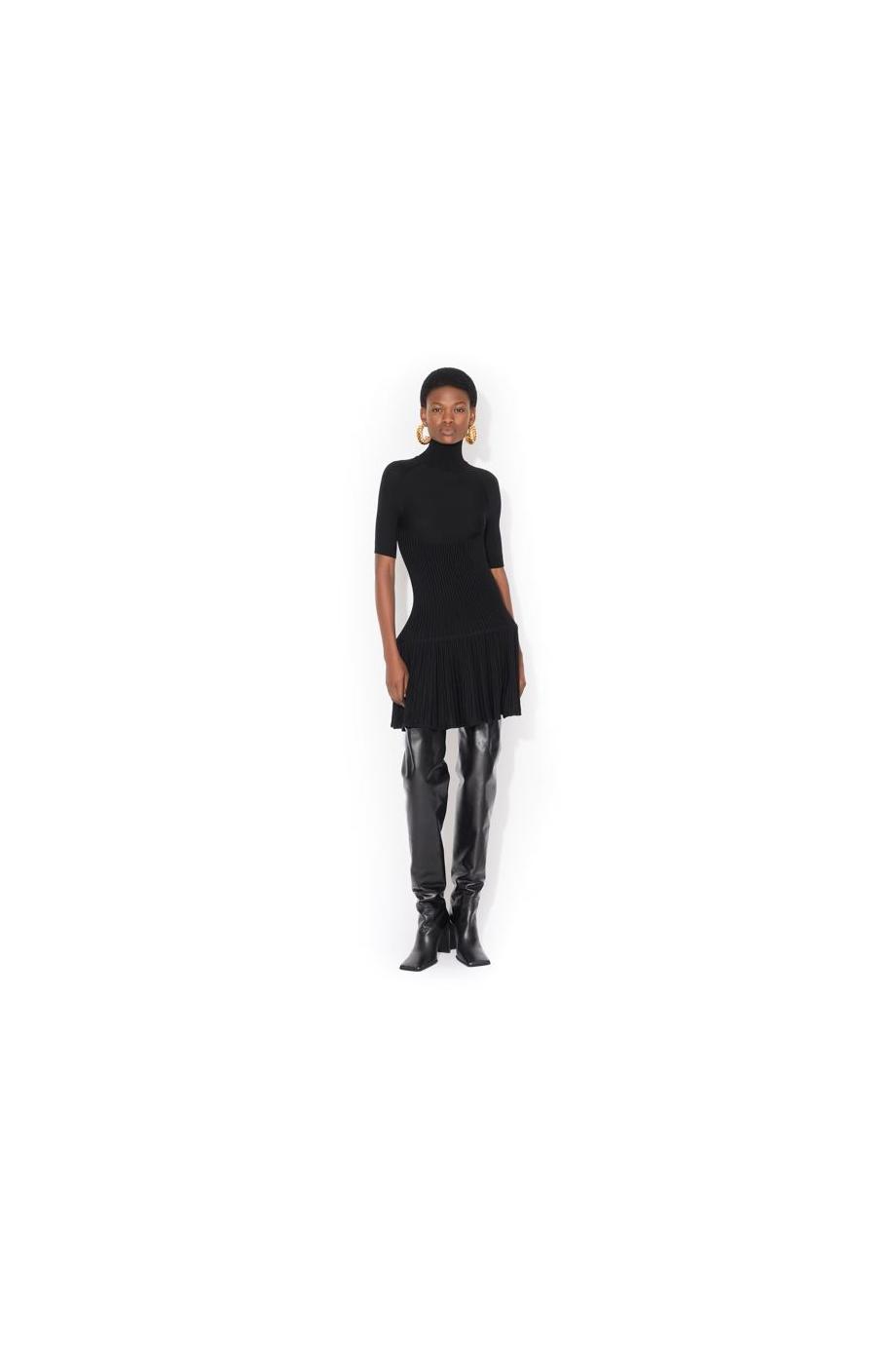 Crinoline knitted wool mini dress in black 