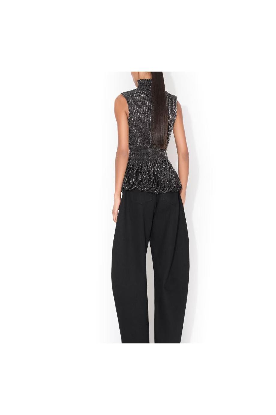 Sequined knitted top in black 