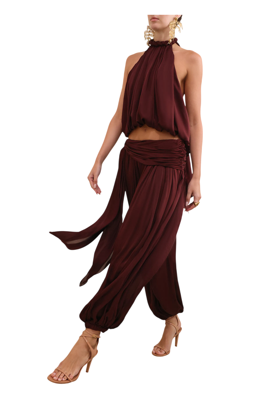 Luna draped silk harem pants in wine