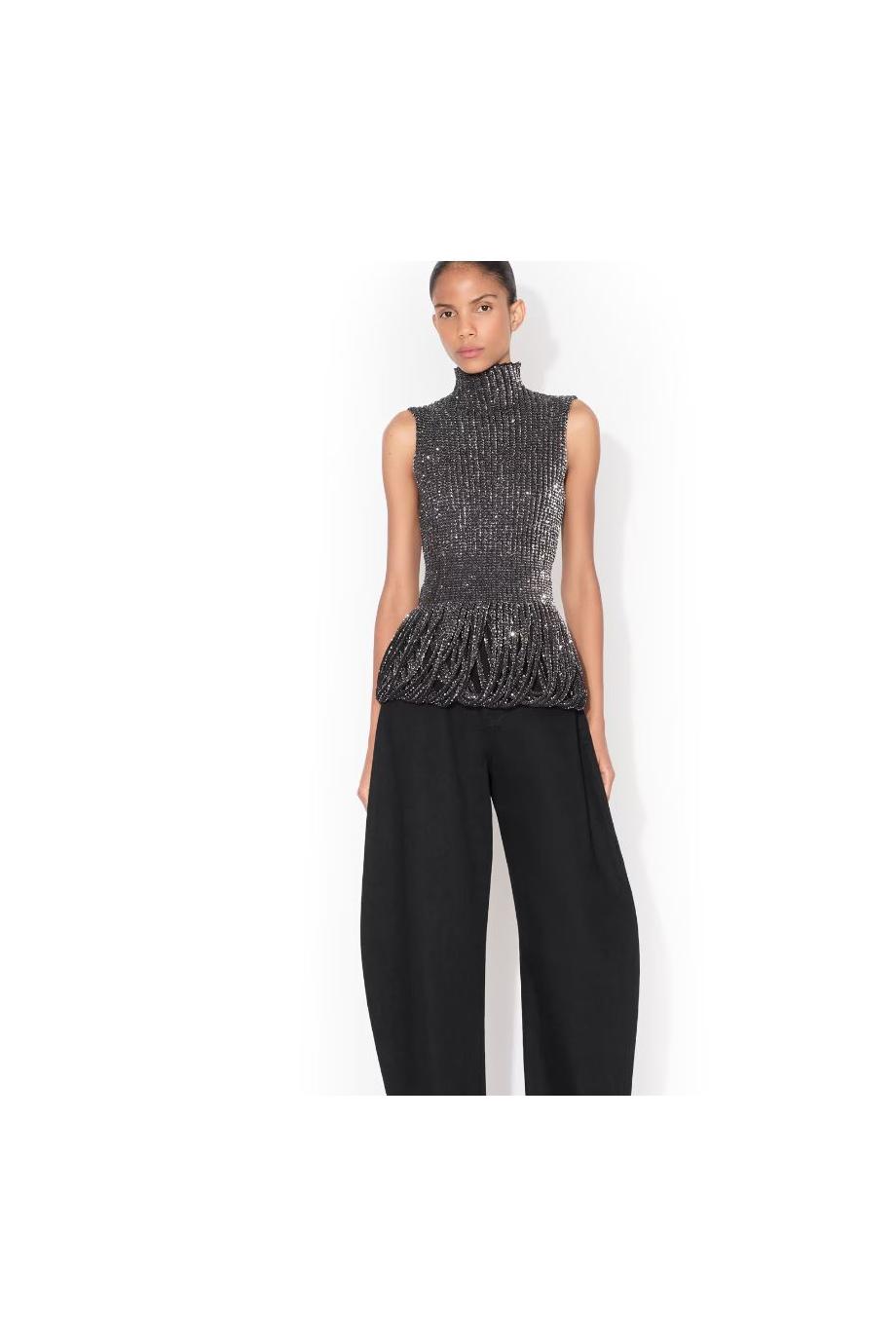 Sequined knitted top in black 