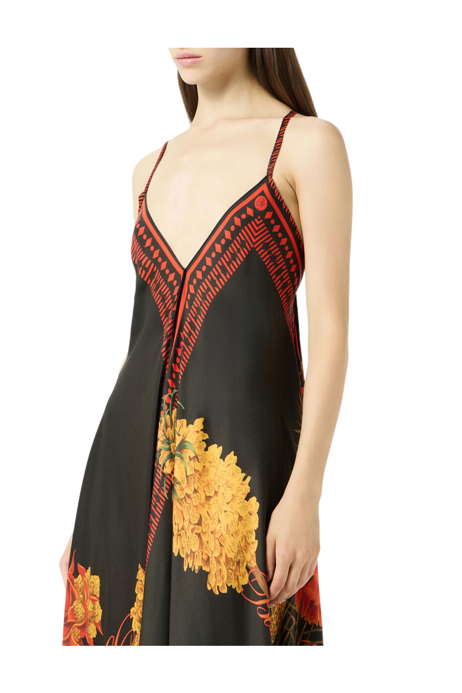 Salvador printed twill midi dress in flame