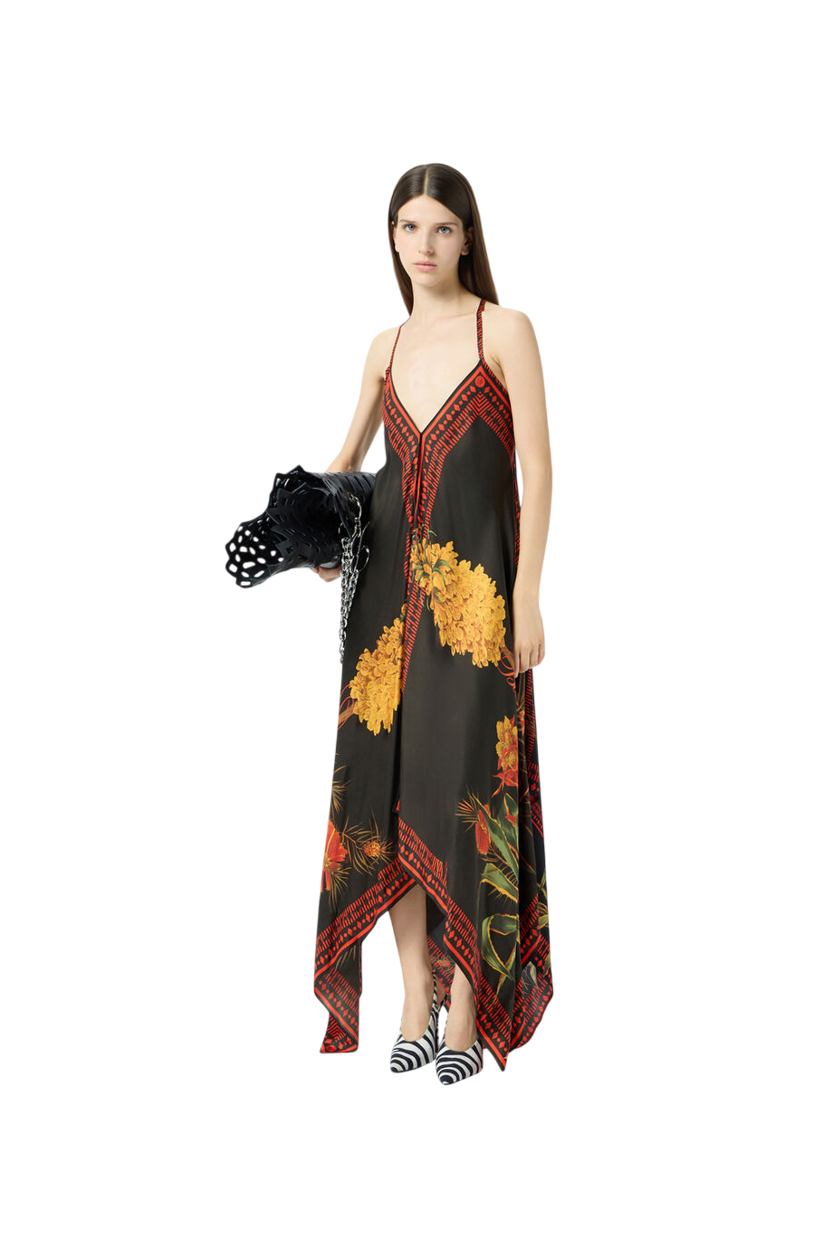 Salvador printed twill midi dress in flame