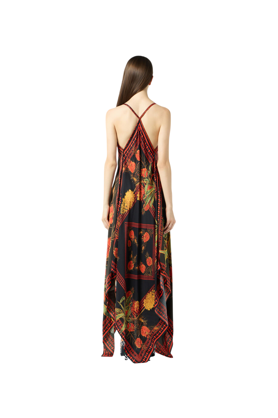 Salvador printed twill midi dress in flame