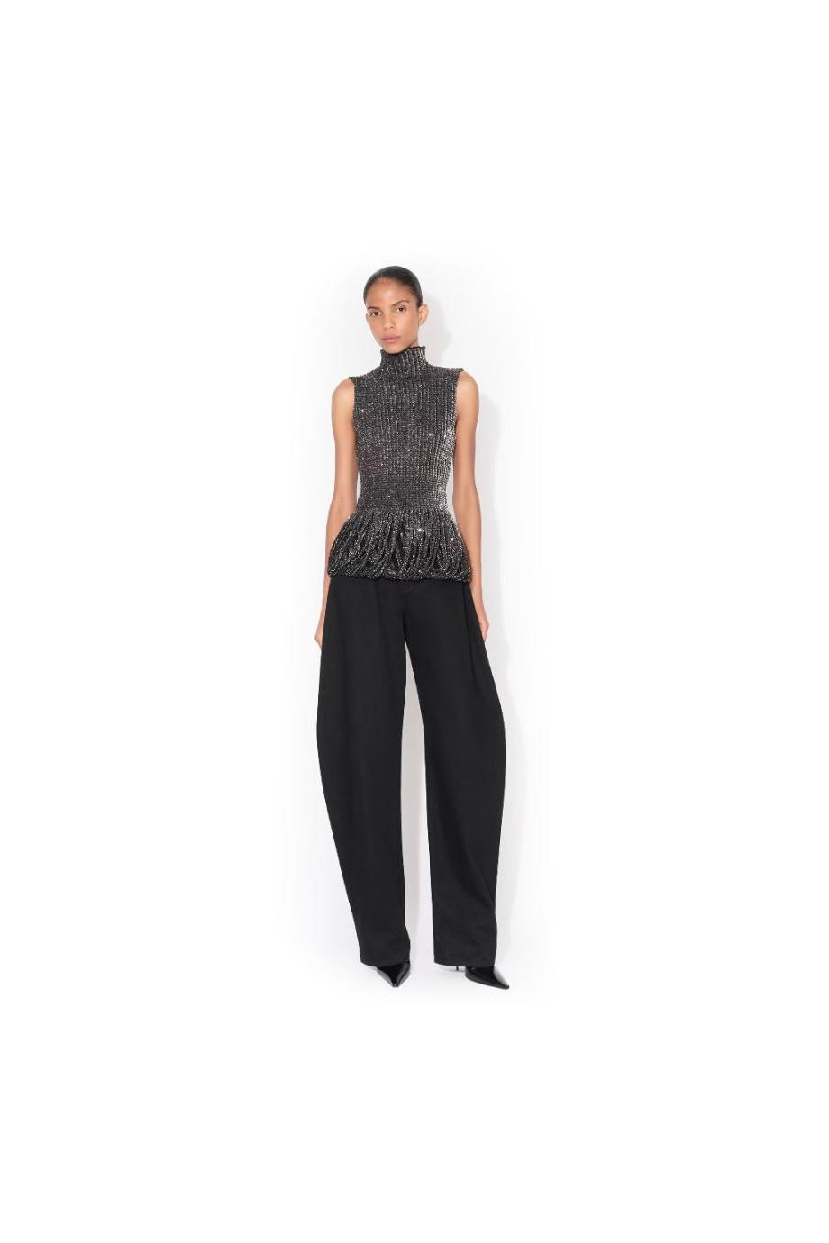 Sequined knitted top in black 