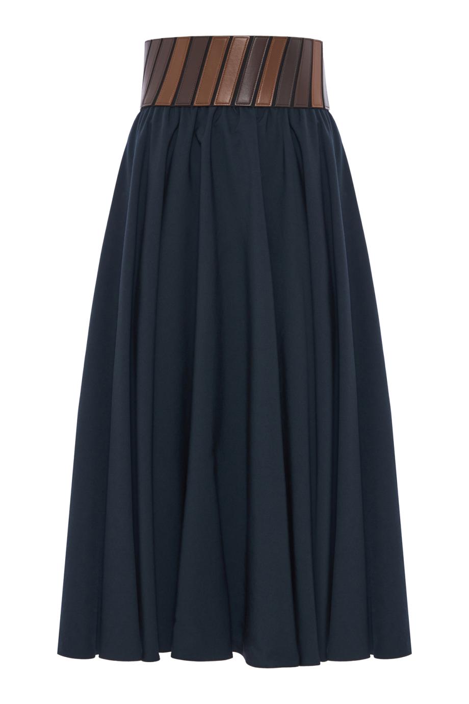Belted wool maxi skirt in petrol
