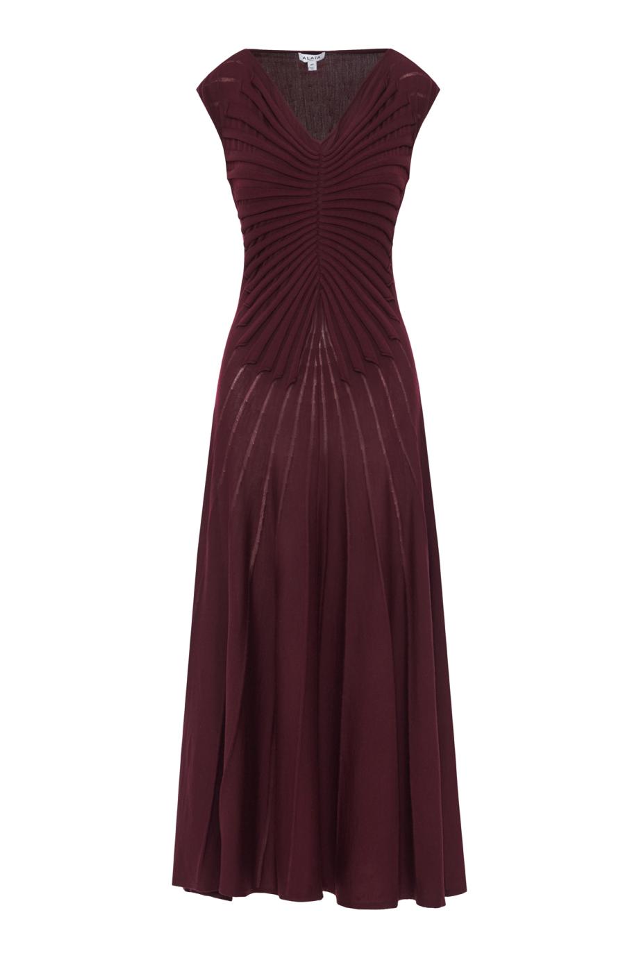 Sculpt knitted wool maxi dress in burgundy