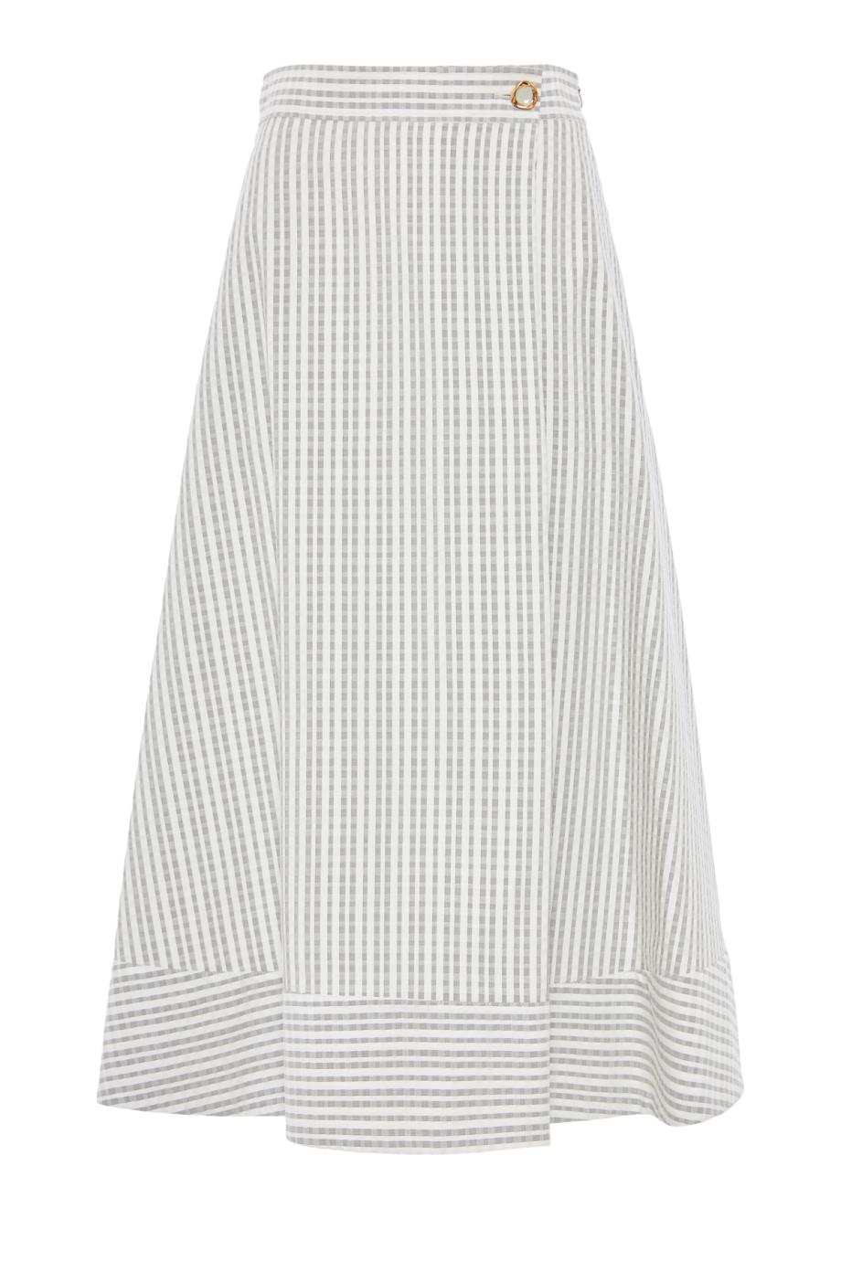 Cotton silk Vichy midi skirt in grey A-line Three dimensional