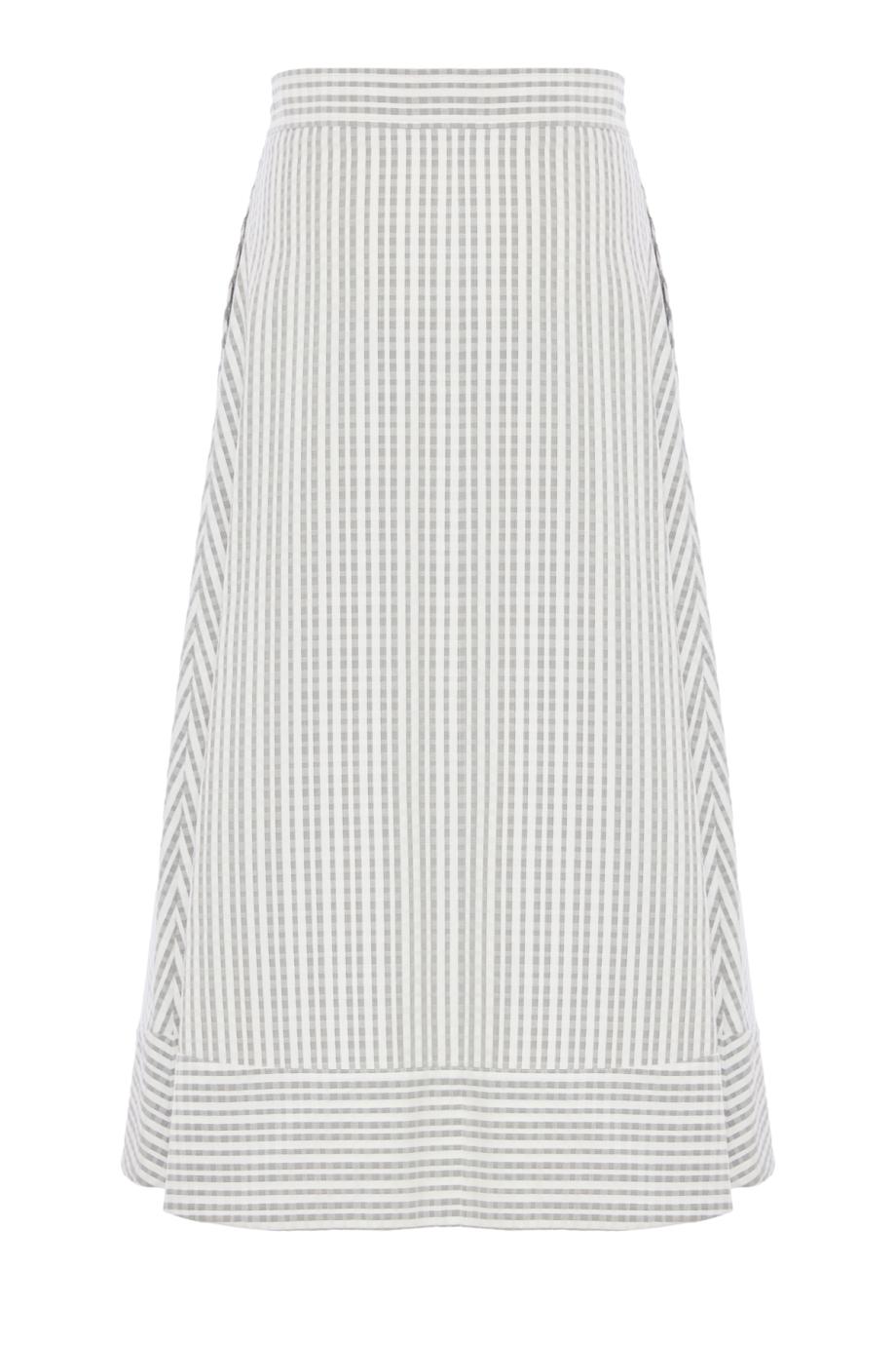 Cotton silk Vichy midi skirt in grey A-line Three dimensional