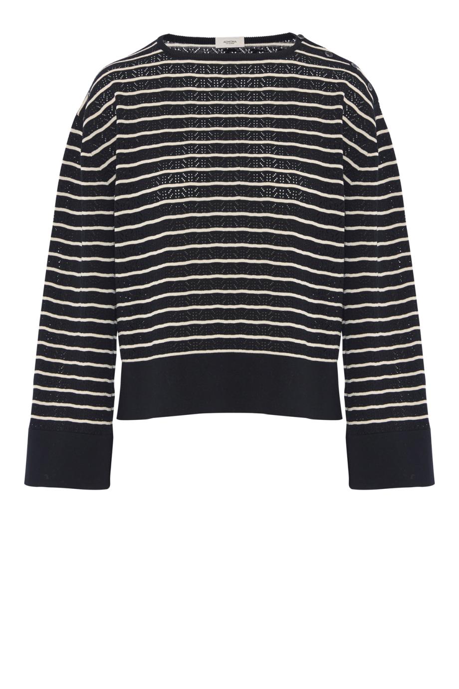 Striped knitted cotton sweater in black