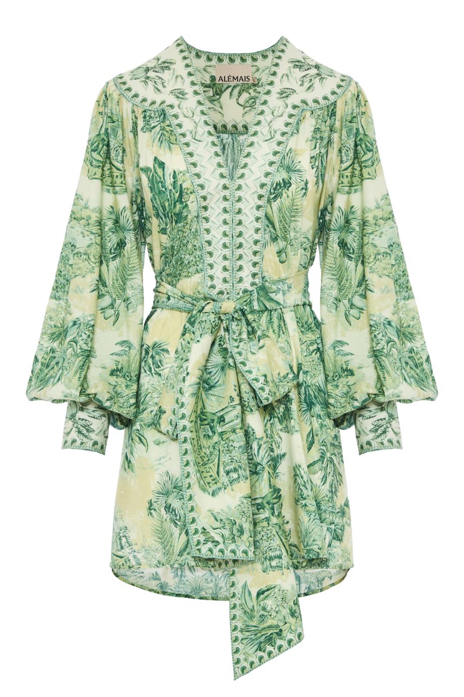 Sara cotton and silk mini dress in green