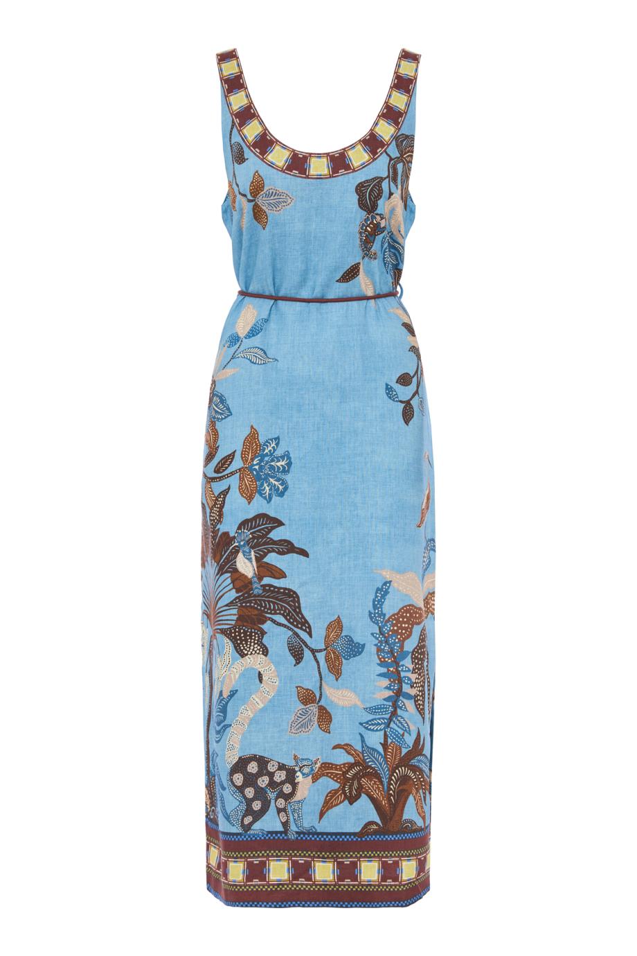 Georgie printed linen midi dress in blue