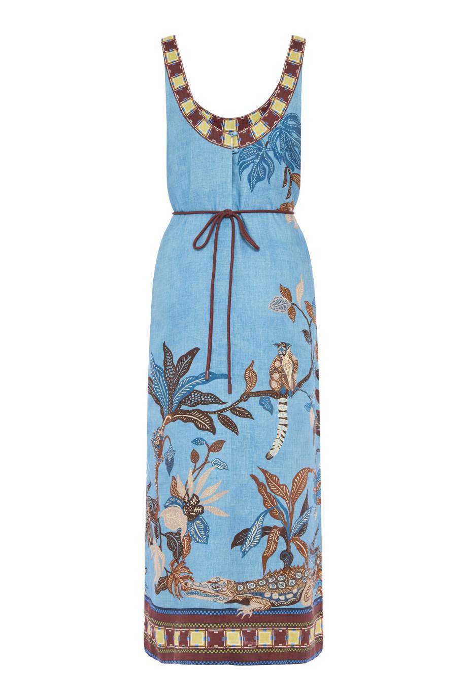 Georgie printed linen midi dress in blue