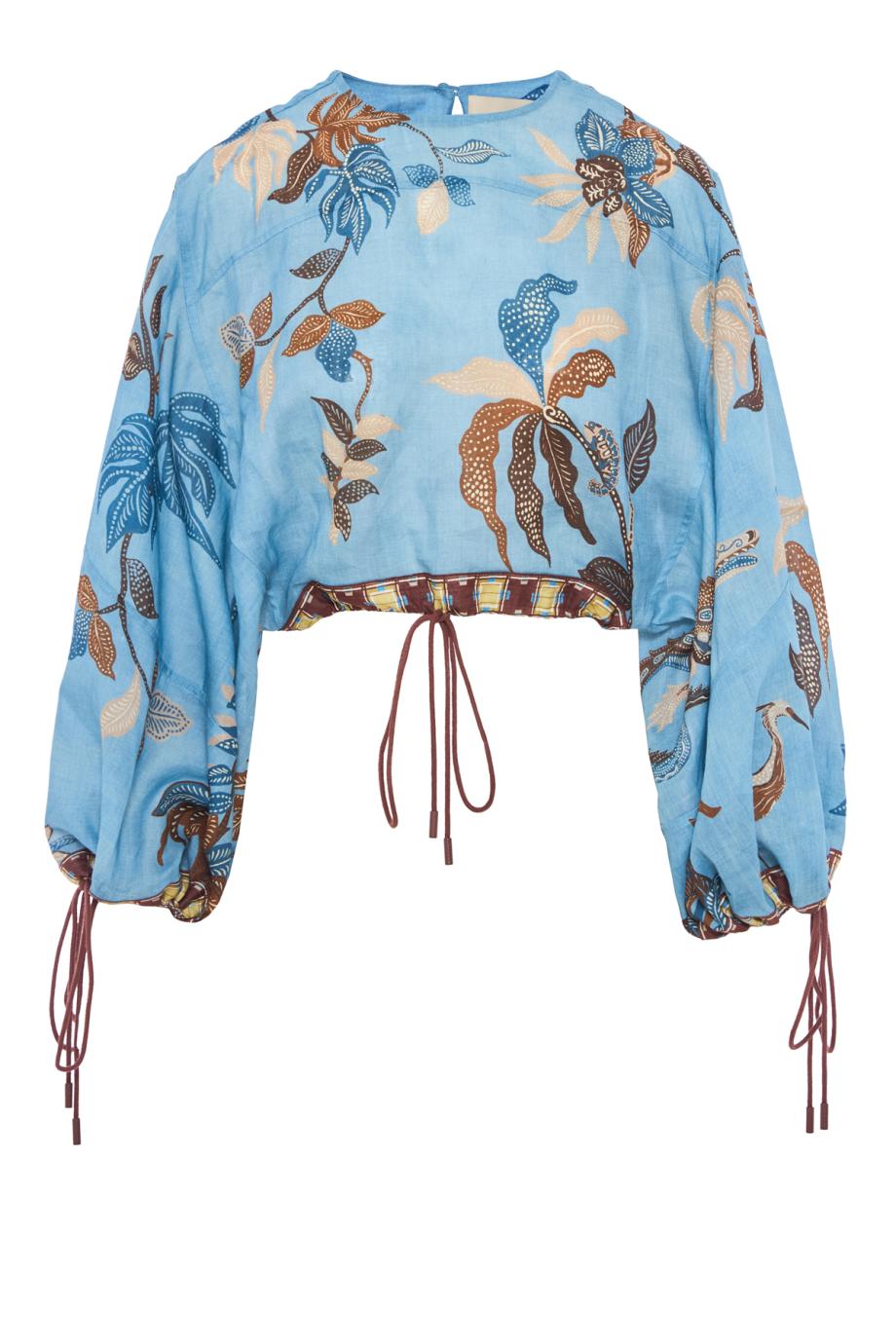 Georgie printed ramie crop top in blue