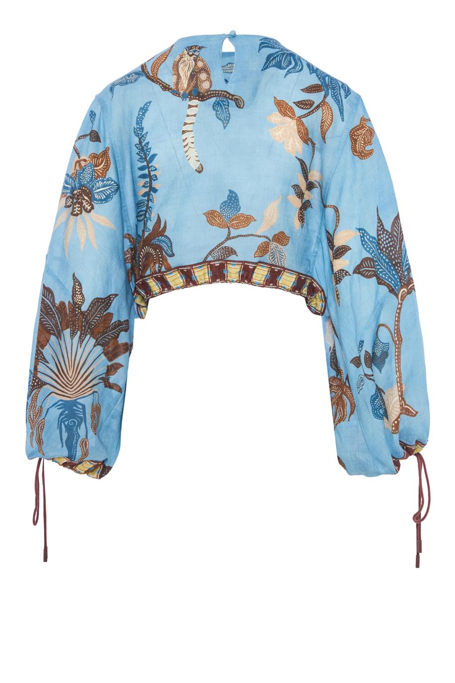 Georgie printed ramie crop top in blue